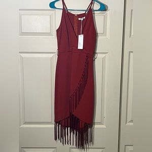 Glamorous Sleeveless Red Fringe Wrap Around Dress.  Size-6.  Color-Rust.  NWT.